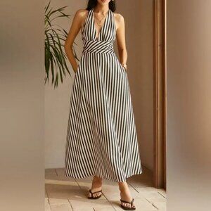 Stripe Backless Pocket Maxi Dress Commense